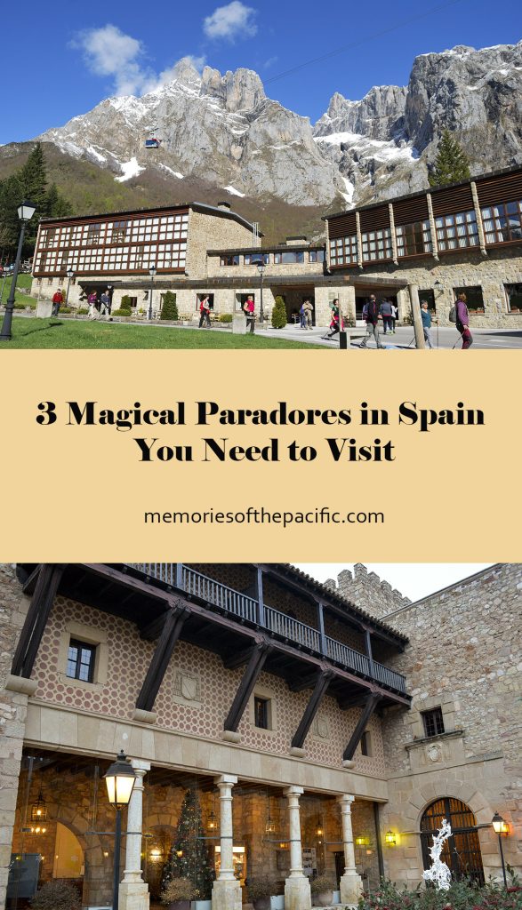 Vertical Pinterest pin graphic with text overlay reading Three Unique Paradores in Spain for a Slow Travel Escape.