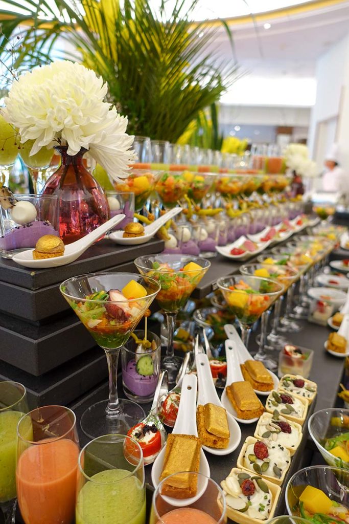 Close-up detail of the gourmet appetizers selection at the InterContinental Madrid Sunday brunch buffet